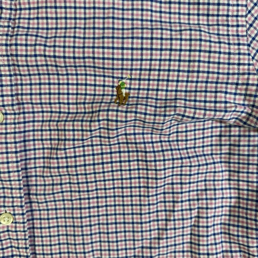 Polo Ralph Lauren Shirt Mens Size Medium Blue Pink Plaid Button‎ Down Flesh Pony